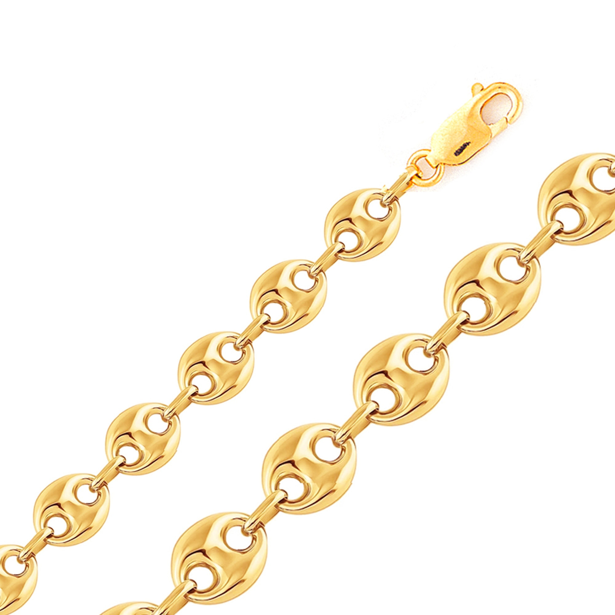 14K Yellow Gold 13mm Puffed Anchor Bracelet 7 Inches